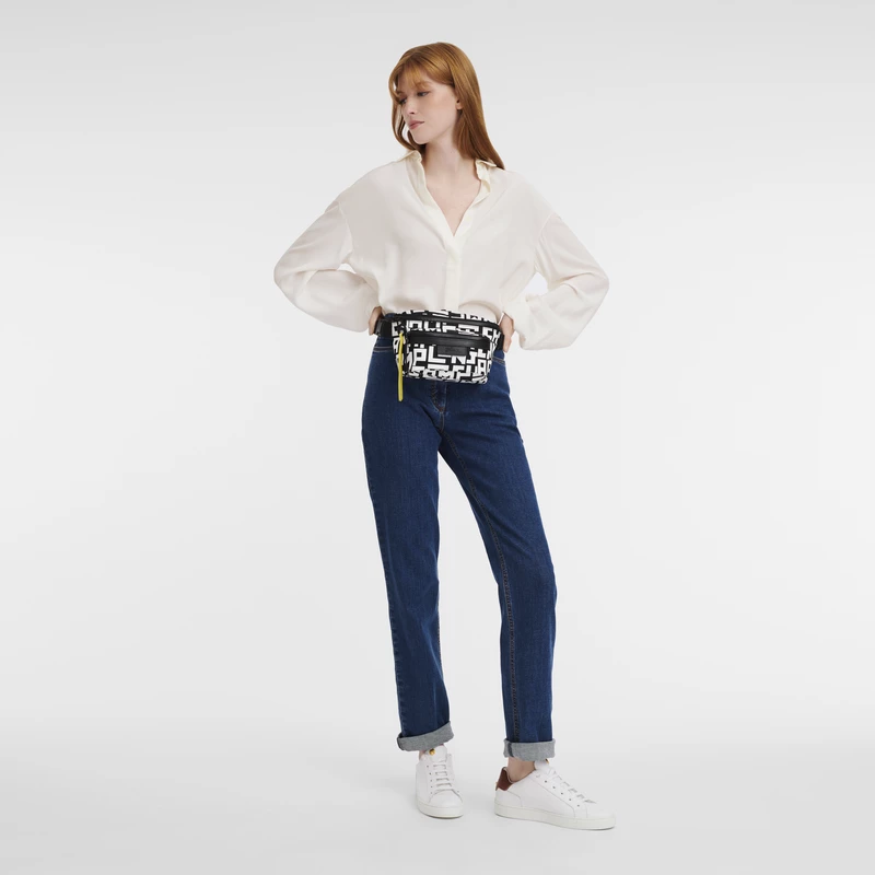 Longchamp Le Pliage LGP M Belt Bag Black/White - Canvas - Image 2