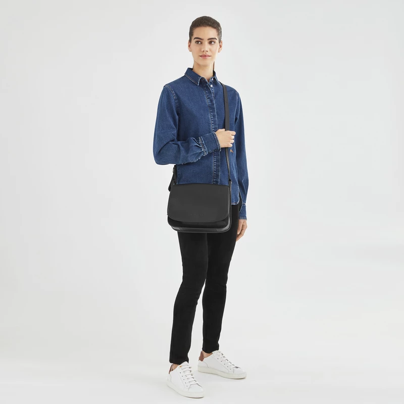 Longchamp Le Foulonné M Crossbody Bag Black - Leather - Image 2