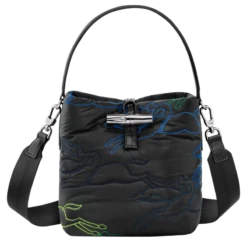 Longchamp Roseau Essential S Bucket Bag Black - Canvas