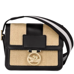 Longchamp Box-Trot S Crossbody Bag Straw/Black - Canvas