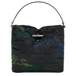 Longchamp Roseau Essential L Bucket Bag Black - Canvas