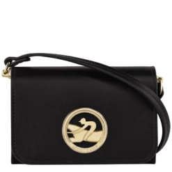 Longchamp Box-Trot Coin Purse With Shoulder Strap Black - Leather
