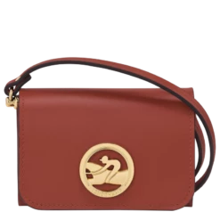 Longchamp Box-Trot Coin Purse With Shoulder Strap Mahogany - Leather