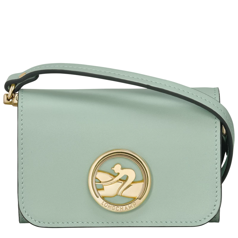 Longchamp Box-Trot Coin Purse With Shoulder Strap Green-gray - Leather