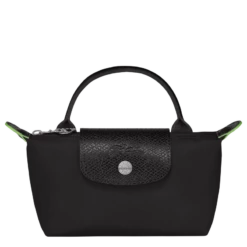 Longchamp Le Pliage Green Pouch With Handle Black - Recycled Canvas