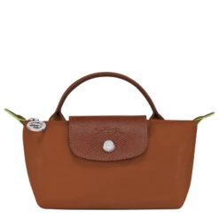 Longchamp Le Pliage Green Pouch With Handle Cognac - Recycled Canvas