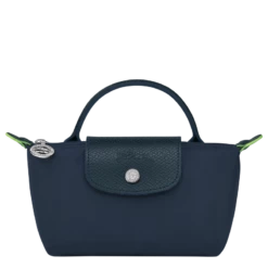 Longchamp Le Pliage Green Pouch With Handle Navy - Recycled Canvas
