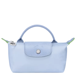 Longchamp Le Pliage Green Pouch With Handle Sky Blue - Recycled Canvas