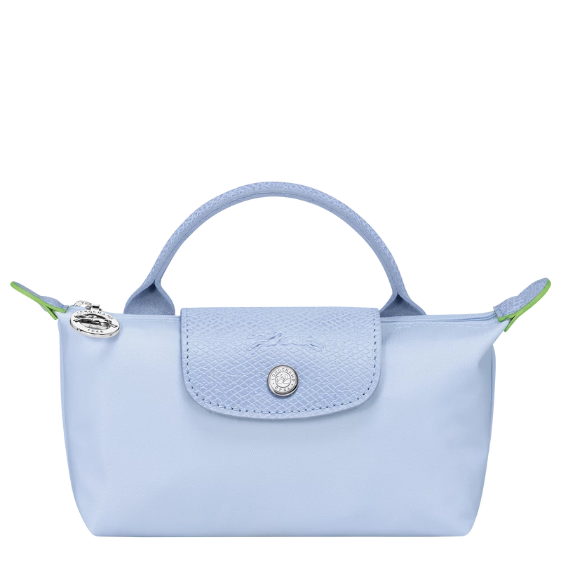 Longchamp Le Pliage Green Pouch With Handle Sky Blue - Recycled Canvas