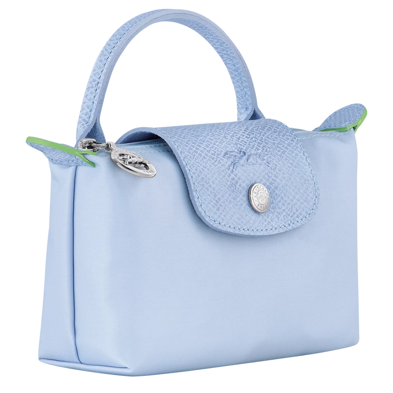 Longchamp Le Pliage Green Pouch With Handle Sky Blue - Recycled Canvas - Image 3